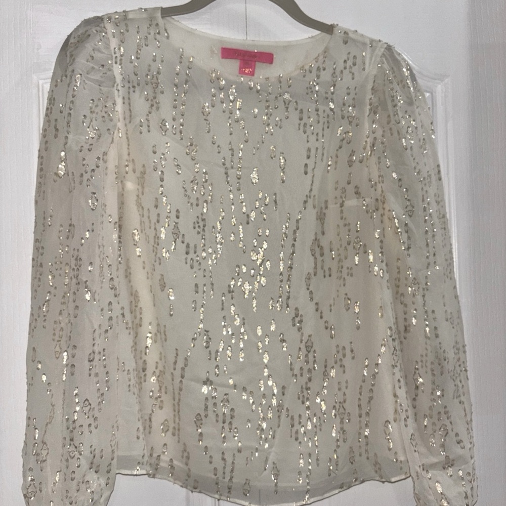 Lilly Pulitzer Long Sleeve Idina Coconut Fish Top